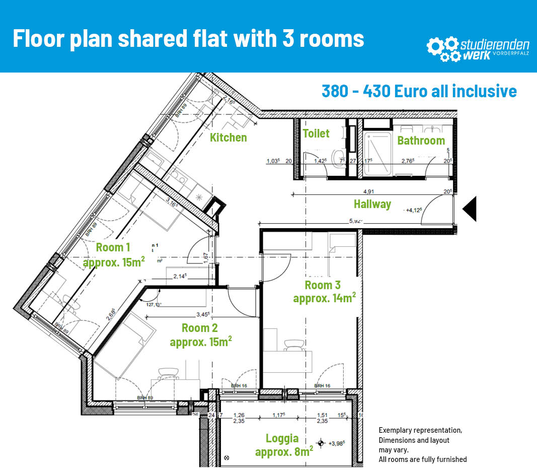Shared flat with 3 rooms