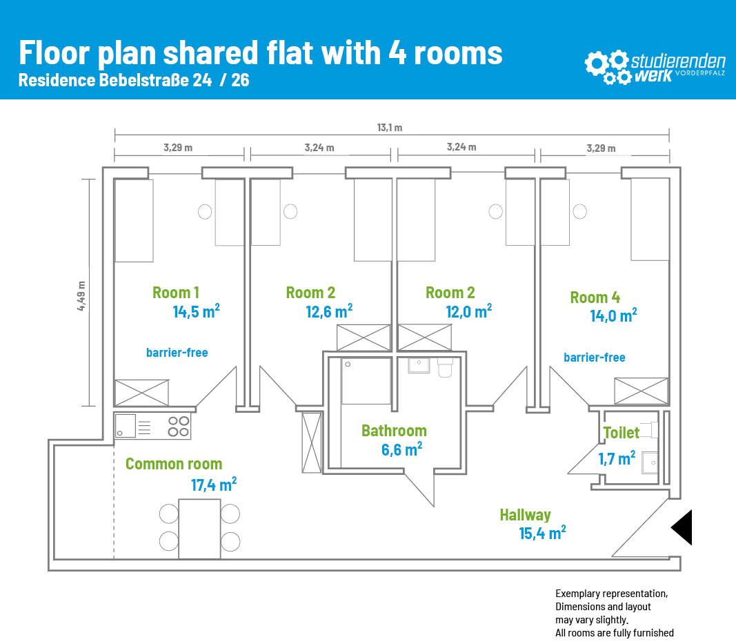 Shared flat with 4 rooms