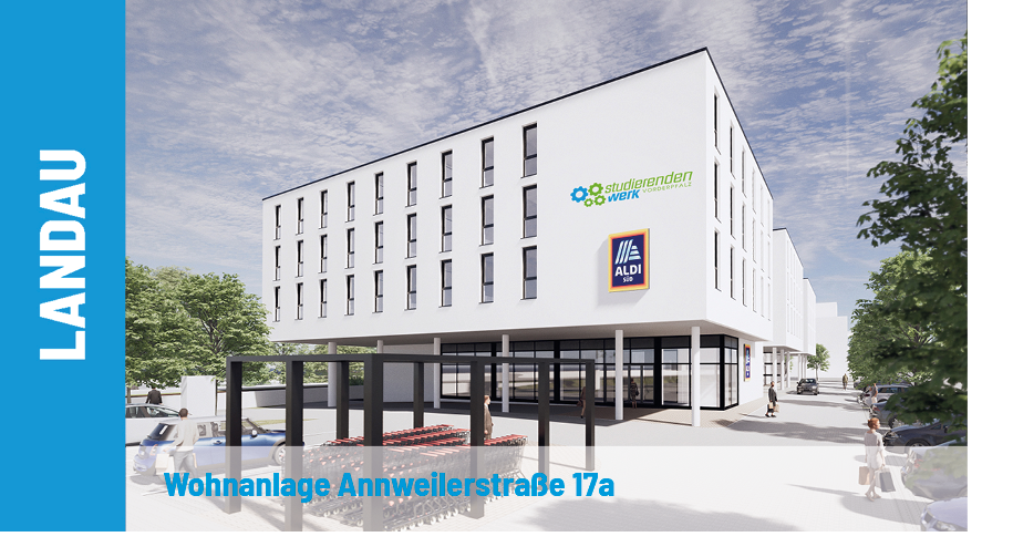 Modernes Wohngebäude auf Stelzen mit Glasfront im Erdgeschoss und Umgebung in Landau